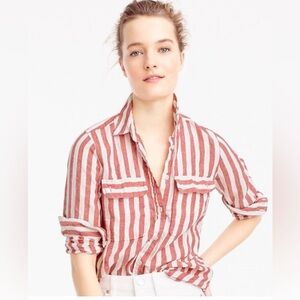 J. Crew Red/White Striped Linen Button Up Shirt